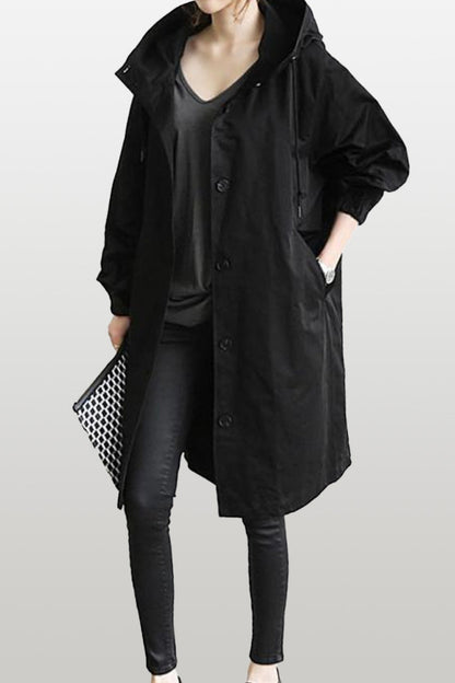 Women's casual mid-length hooded windbreaker jacket