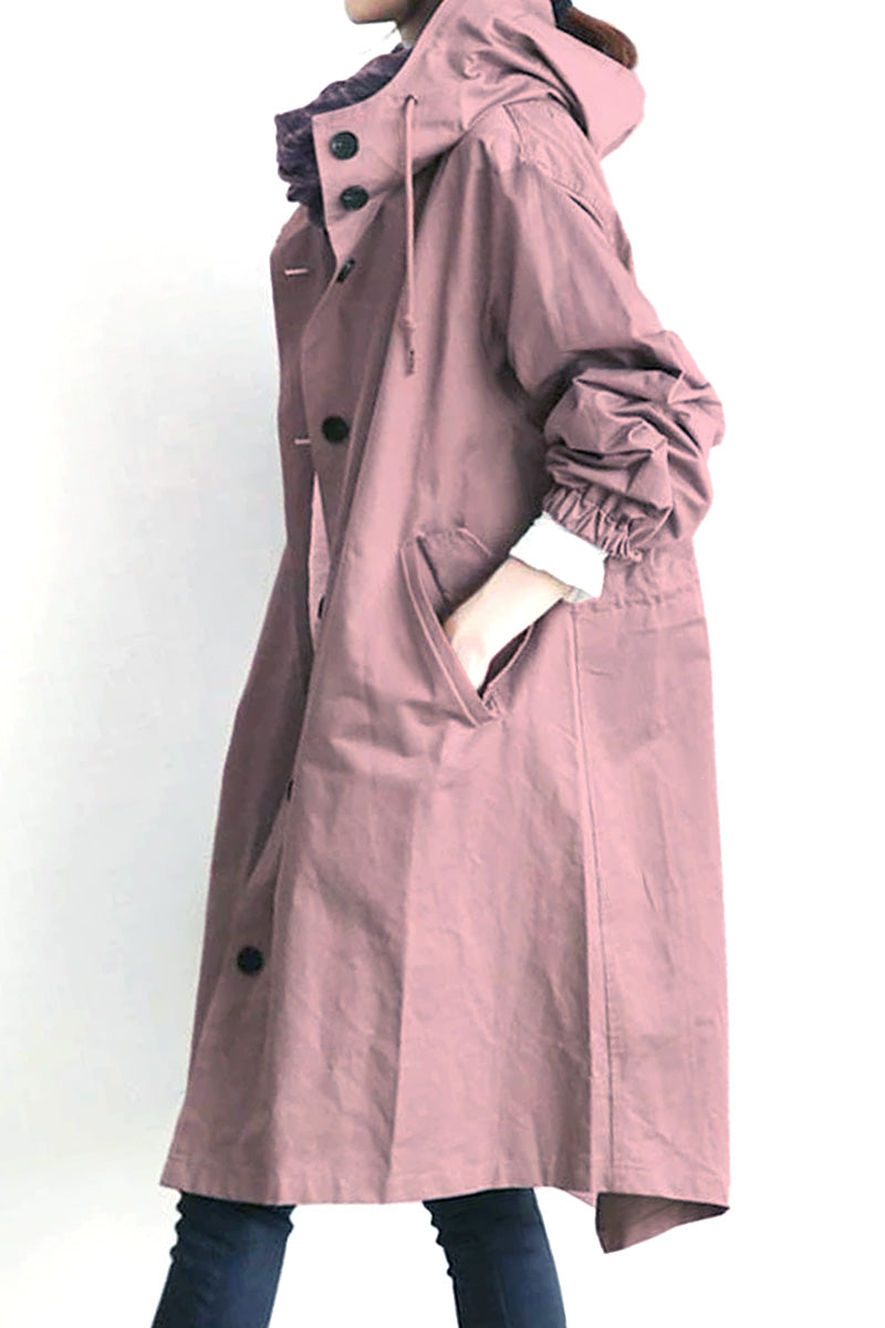 Hooded Casual Mid-Length Windbreaker Jacket