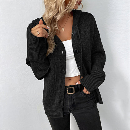 Women's knitted cardigan with hood