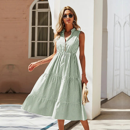 Women’s Sleeveless Vintage Boho Striped Summer Dress