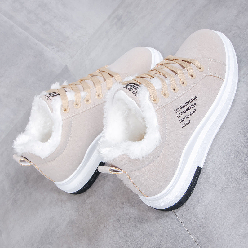Women's Suede Sneakers - Lace-Up - Plush Fleece Lining - Thick Rubber Sole