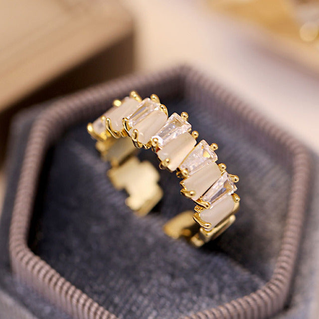 Women's Eternity Band Ring - Rectangular Crystal Stones - Elegant Prong Setting