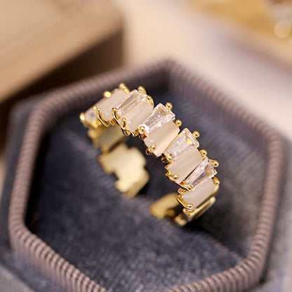 Women's Eternity Band Ring - Rectangular Crystal Stones - Elegant Prong Setting