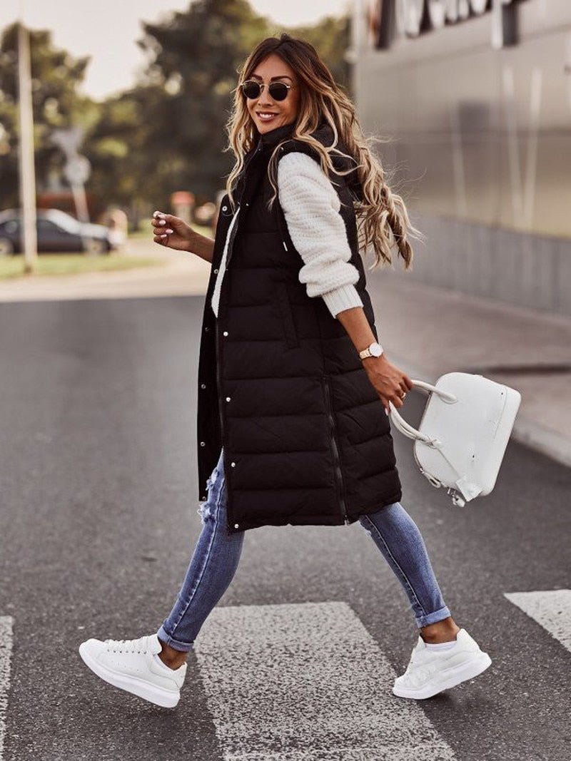 Hooded vest cardigan jacket for women