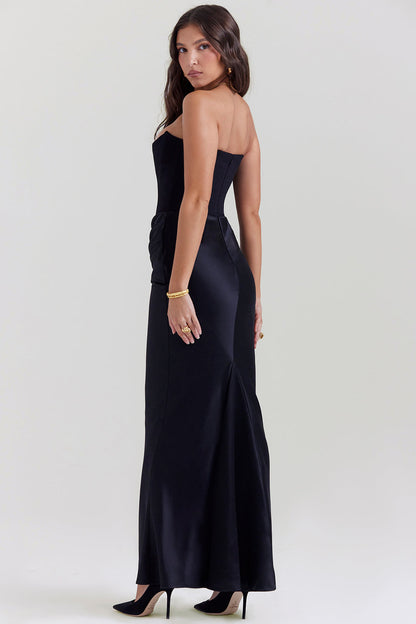 Women’s Strapless Maxi Dress – Satin – Slim Fit – Corset Bodice – Formal Evening Wear