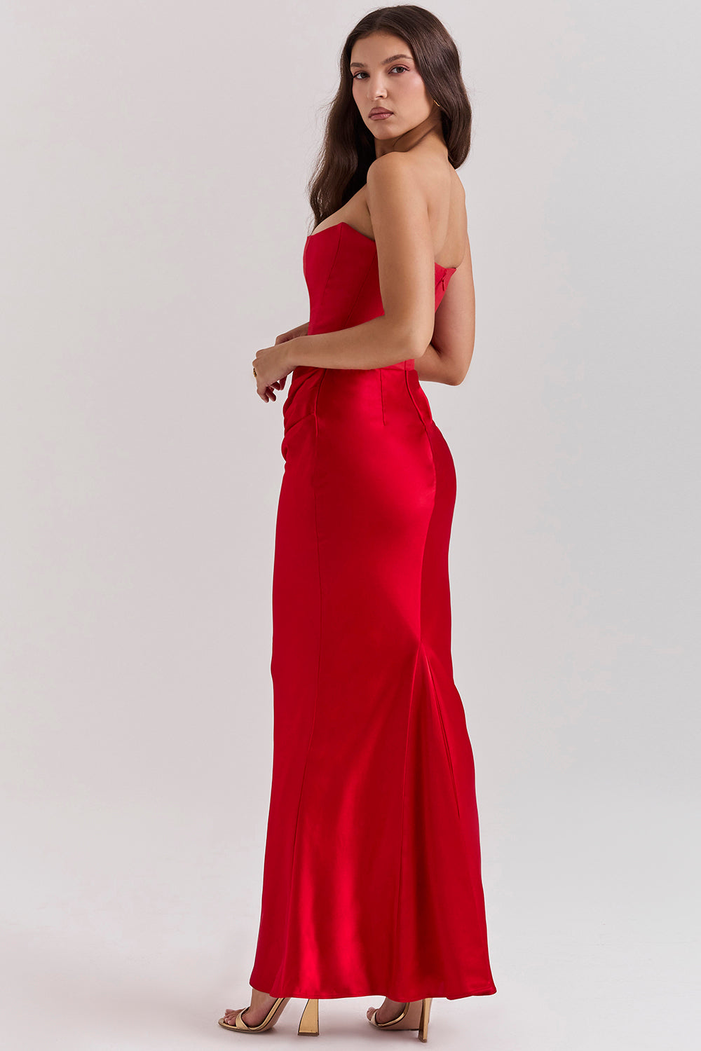 Women’s Strapless Maxi Dress – Satin – Slim Fit – Corset Bodice – Formal Evening Wear