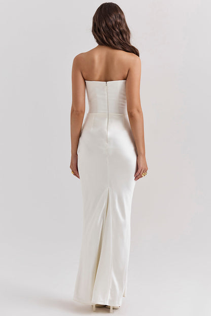 Women’s Strapless Maxi Dress – Satin – Slim Fit – Corset Bodice – Formal Evening Wear