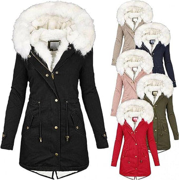 Women's hooded fur collar coat