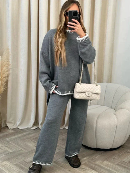 Women's casual loose long-sleeve top and pants set