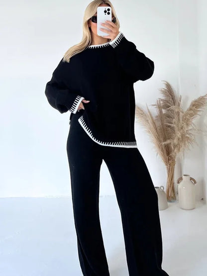 Women's casual loose long-sleeve top and pants set