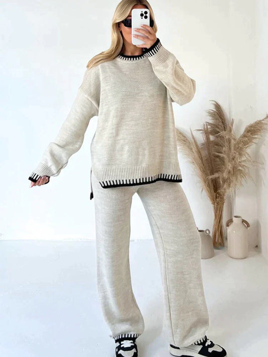 Loose Fit Casual Long-Sleeve Top and Pants Set