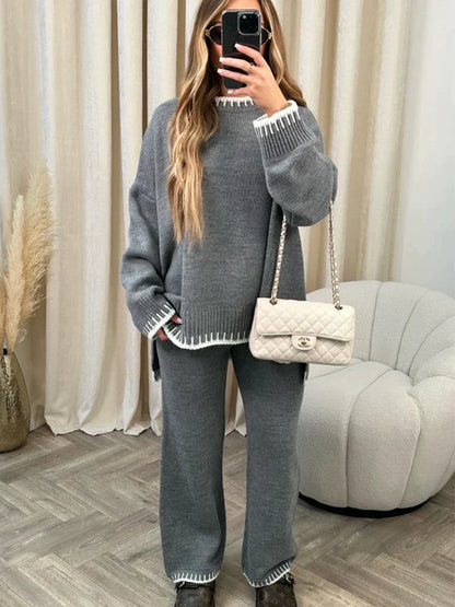 Women's casual loose long-sleeve top and pants set