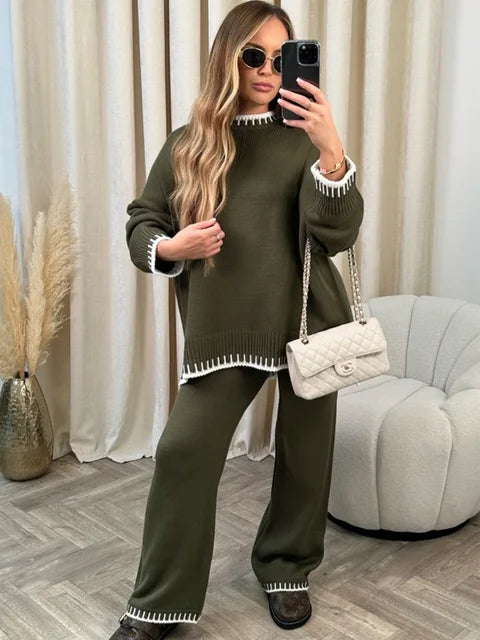Women's casual loose long-sleeve top and pants set