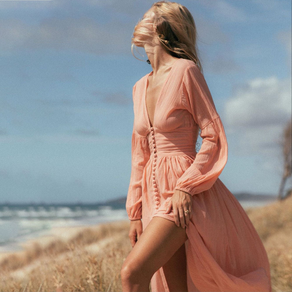 Elegant Maxi Dress with Button Detailing for Women