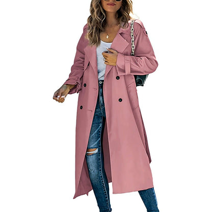 Women's double-breasted long trench coat