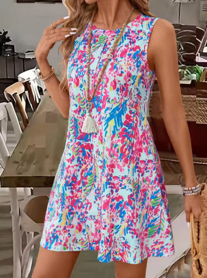 Women’s Vest Dress – Relaxed Fit – Sleeveless – Floral Print
