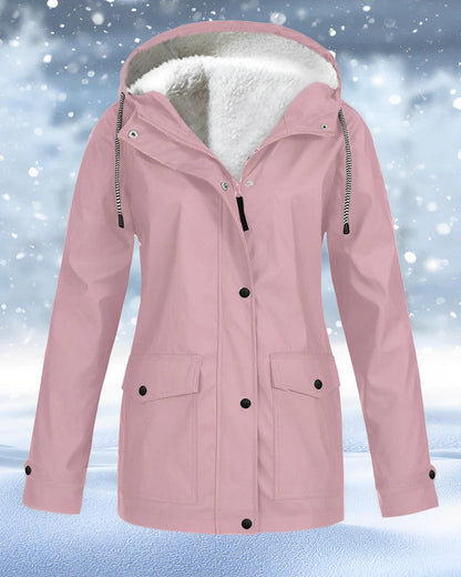 Women's Parka Jacket - Faux Shearling Lined - Hooded Drawstring - Warm Insulated