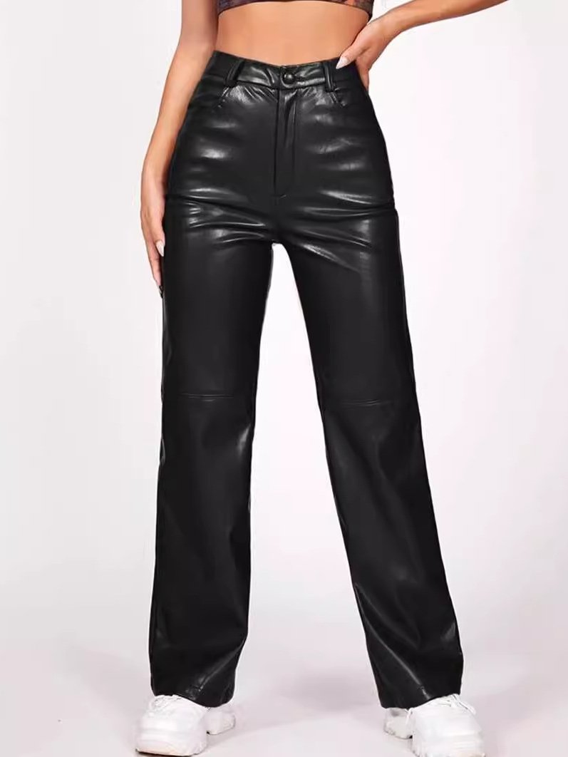 Elegant high waist straight-leg pants with pockets for women