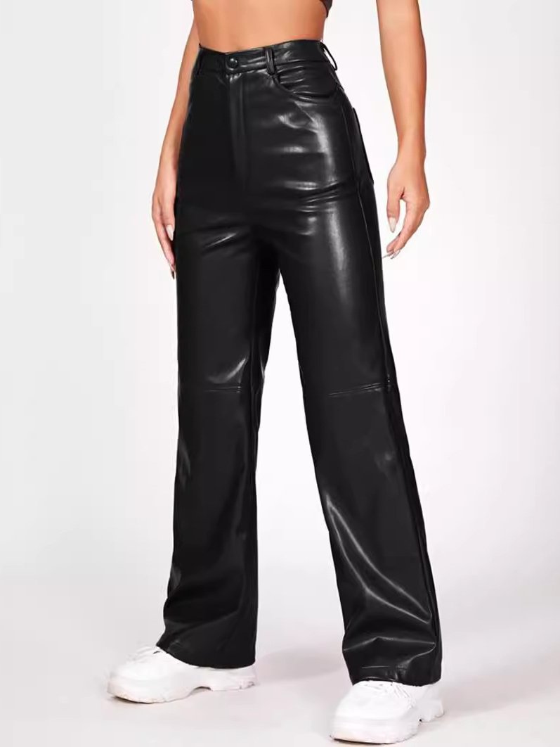 Elegant high waist straight-leg pants with pockets for women