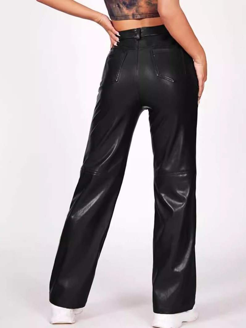Elegant high waist straight-leg pants with pockets for women