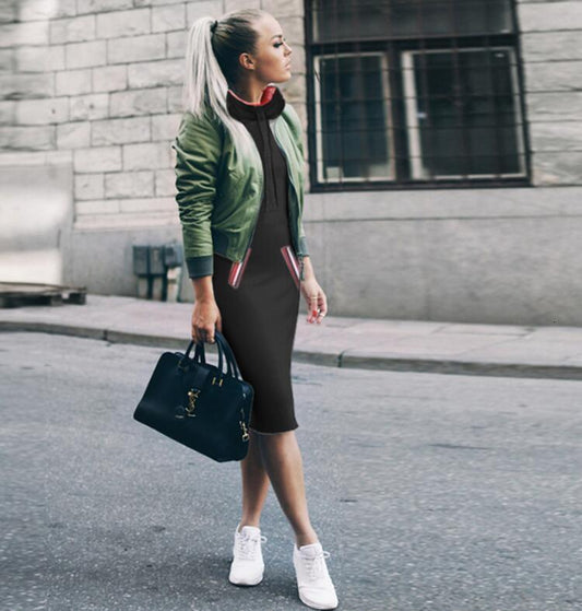 High Collar Long Sleeve Sweater Dress