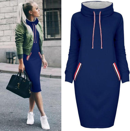 Women's long sleeve high collar sweater dress