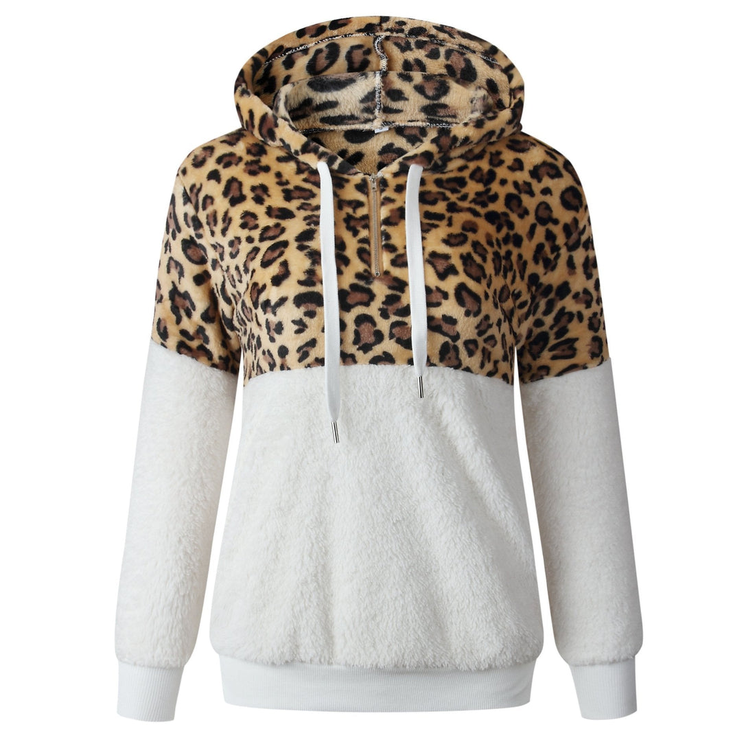 Women's winter leopard print zipper pocket plush sweatshirt