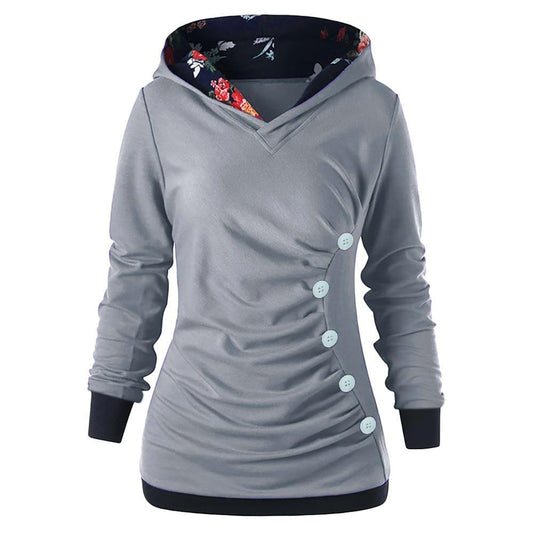 Floral Pleated Button Detail Sweatshirt