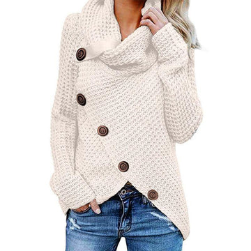 Women's high neck asymmetrical knitted sweater