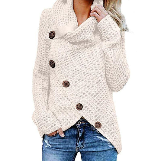Asymmetrical Knitted High Neck Sweater
