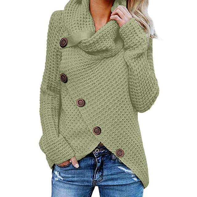 Women's high neck asymmetrical knitted sweater