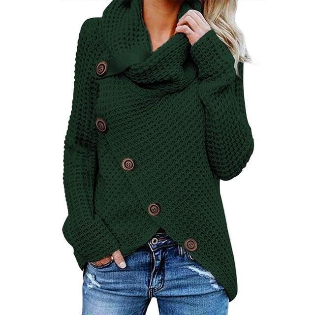 Women's high neck asymmetrical knitted sweater