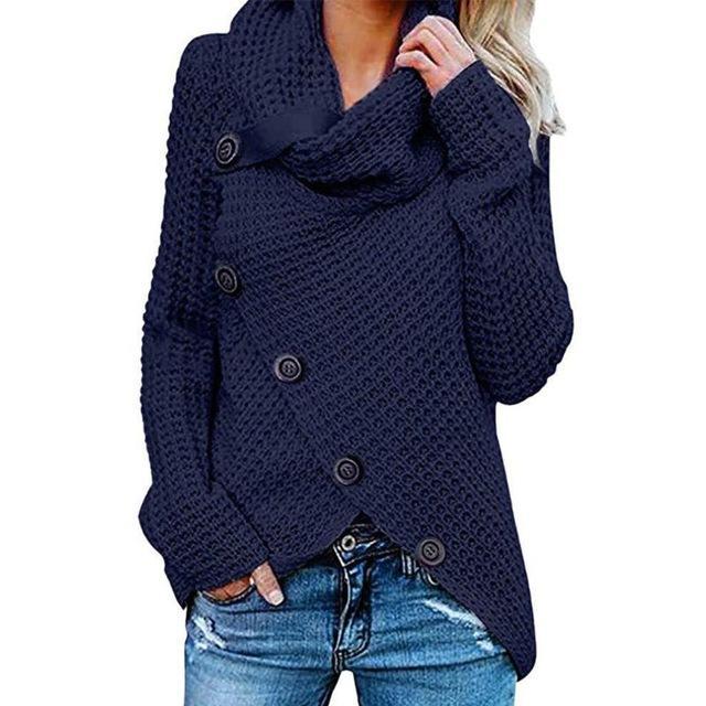 Women's high neck asymmetrical knitted sweater