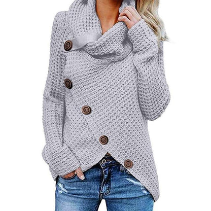 Women's high neck asymmetrical knitted sweater