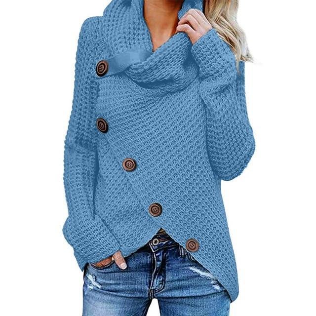 Women's high neck asymmetrical knitted sweater