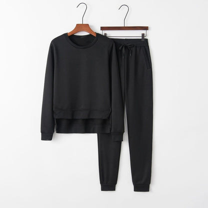 Women's irregular slit long sleeved pullover sweater set