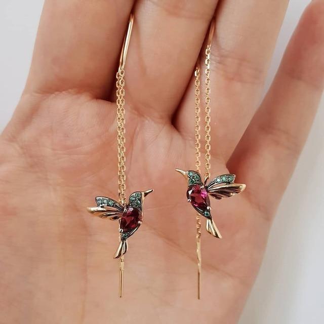 Vibrant hummingbird enamel earrings