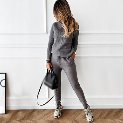 Women's high collar casual sweater set