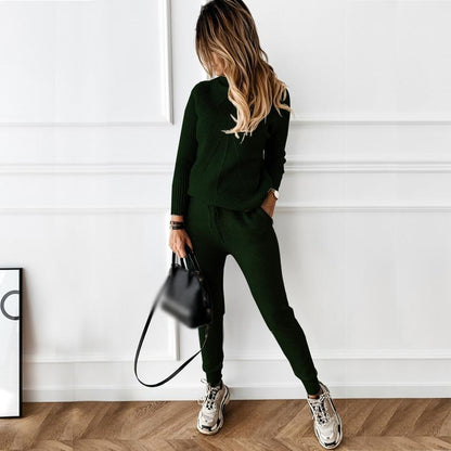 Women's high collar casual sweater set