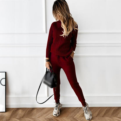Women's high collar casual sweater set