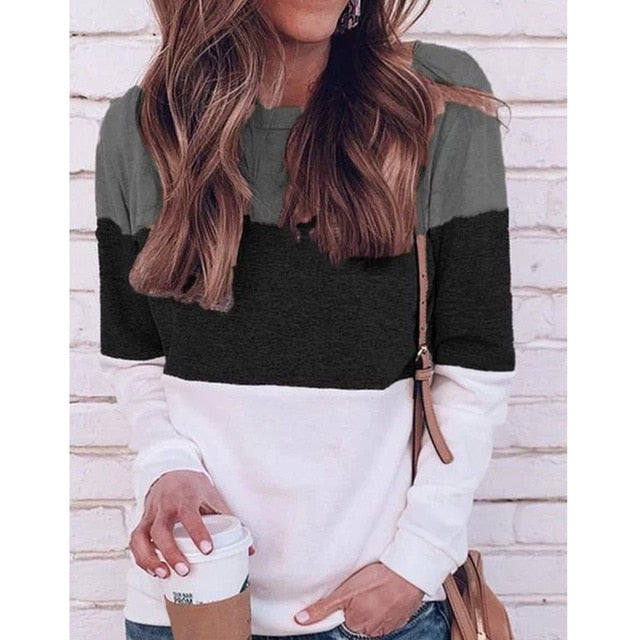 Women's casual color block long sleeved shirt