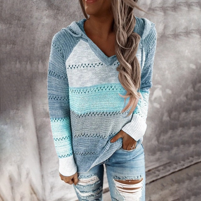 Loose Knit Contrast Color Long Sleeve Sweater