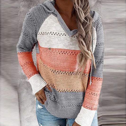 Loose Knit Contrast Color Long Sleeve Sweater