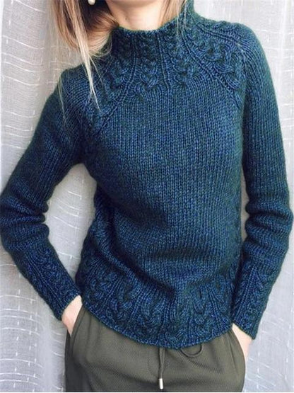 Women's solid color cable knit sweater