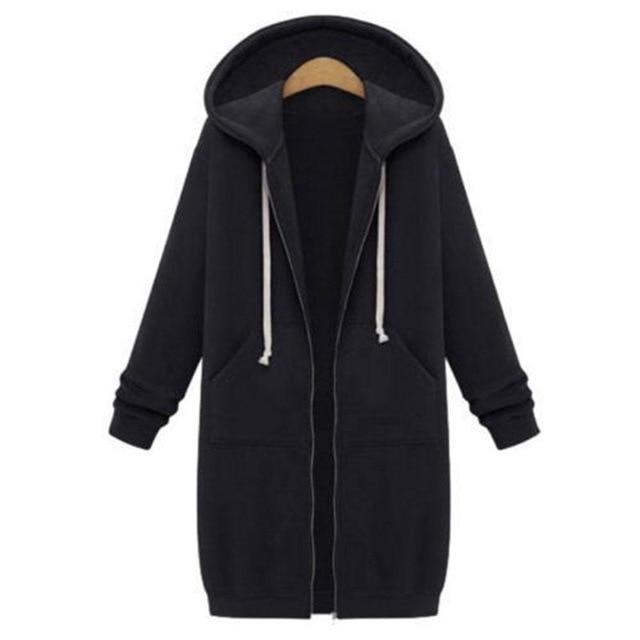 Very warm and long hooded jacket for women with zipper closure