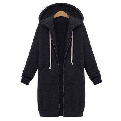 Very warm and long hooded jacket for women with zipper closure