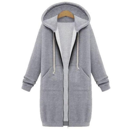 Very warm and long hooded jacket for women with zipper closure