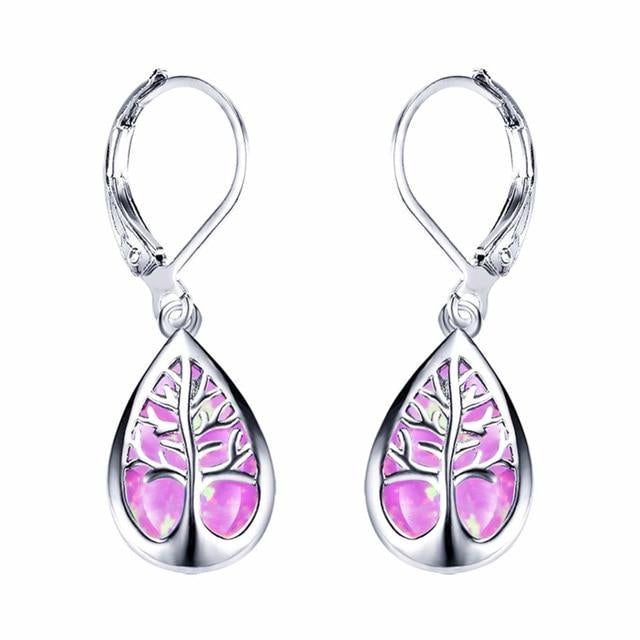 Elegant tree of life opal earrings