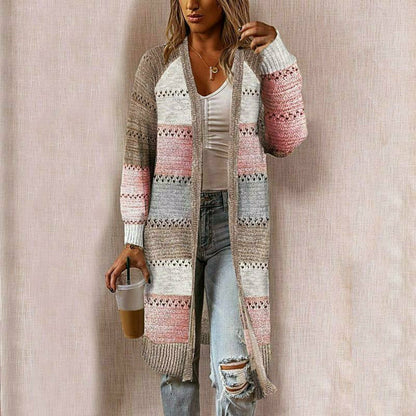 Women's striped open front long cardigan