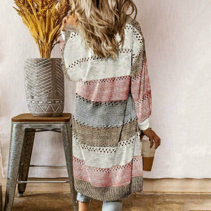 Women's striped open front long cardigan
